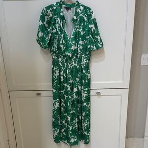 J. Crew Green and White Midi Dress